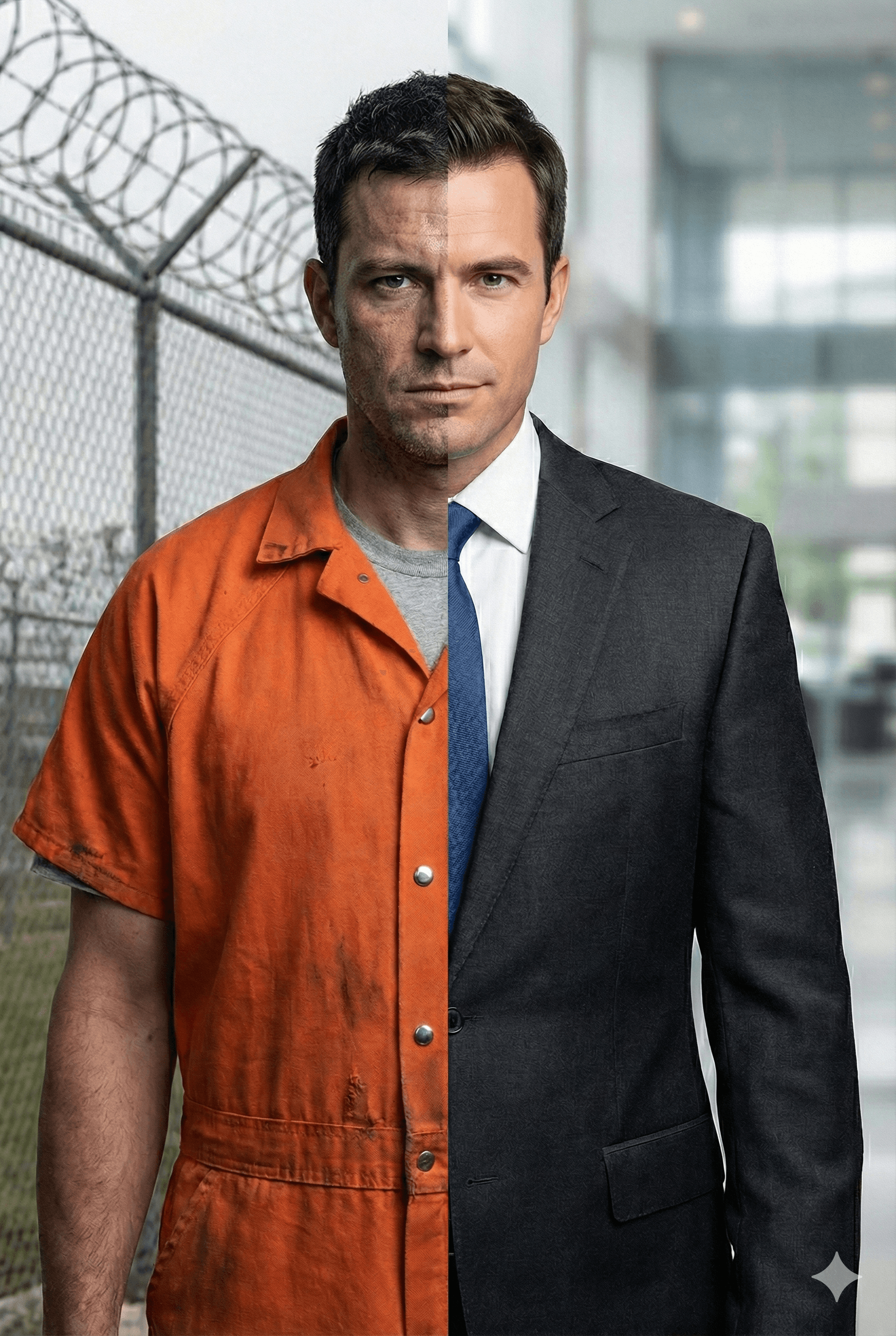 Man transforming from prison to professional success